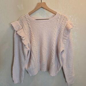 LC‎ Lauren Conrad XXL Pink Sweater Ruffle Detail Cable Knit Pullover
